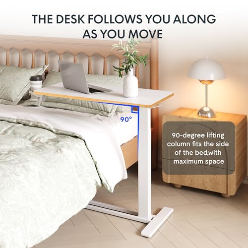 FLEXISPOT H7 32" Pneumatic Height-Adjustable Overbed Table with Wheels - color: White Maple, size: Large