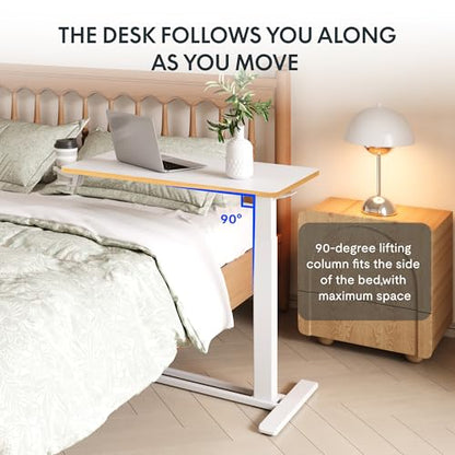 FLEXISPOT H7 32" Pneumatic Height-Adjustable Overbed Table with Wheels - color: White Maple, size: Large