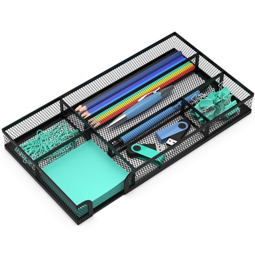 Desk Drawer Organizer, Small Metal Mesh Drawer Organizer Tray, Office Pencil Drawer Organizer Accessories for Desktop, Bathroom, Kitchen, Makeup, Vanity - color: 1PC-Black-Small