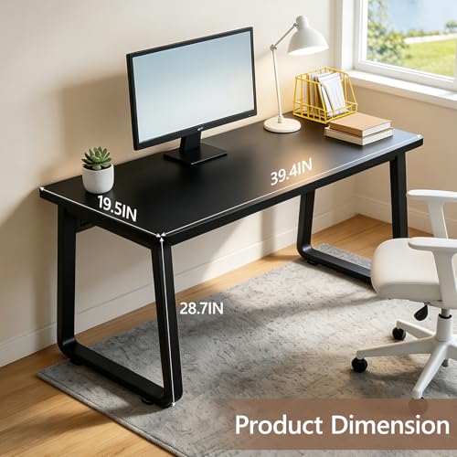 Small Office Computer Desk, Simple Style Writing Desk Waterproof and Scratch-Resistant,Sturdy Study Writing Desk with Wooden Tabletop and Metal Frame for Bedroom, Study Room, Living Room - color: Black, size: 39.4*19.5