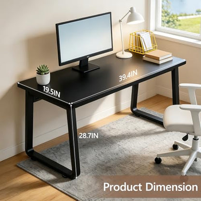 Small Office Computer Desk, Simple Style Writing Desk Waterproof and Scratch-Resistant,Sturdy Study Writing Desk with Wooden Tabletop and Metal Frame for Bedroom, Study Room, Living Room - color: Black, size: 39.4*19.5