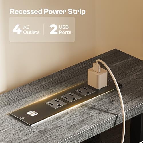 Huuger 55 inch Computer Desk with Power Outlets & 4 Drawers - color: Grey, size: 55 Inch