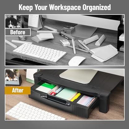 Mind Reader Monitor Stand, Storage Drawer, Desktop Organizer, Laptop Riser, Office, 17.25"L x 13.25"W x 4"H, Black - style: Monitor Stand with Drawer