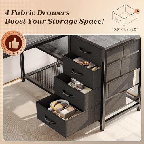 PRAISUN 43.3" Small L Shaped Desk with Power Outlets & 4 Drawers - color: Grey, size: 43.3 Inch