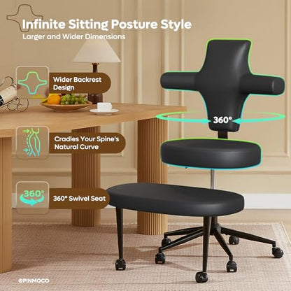 Extra Wide ADHD Cross Legged Office Chair, 360° Swivel Kneeling Meditation | Extra-wide cross-legged kneeling chair with reversible seat, 360° swivel, adjustable height—for ADHD, meditation & comfort - color: Pu Black