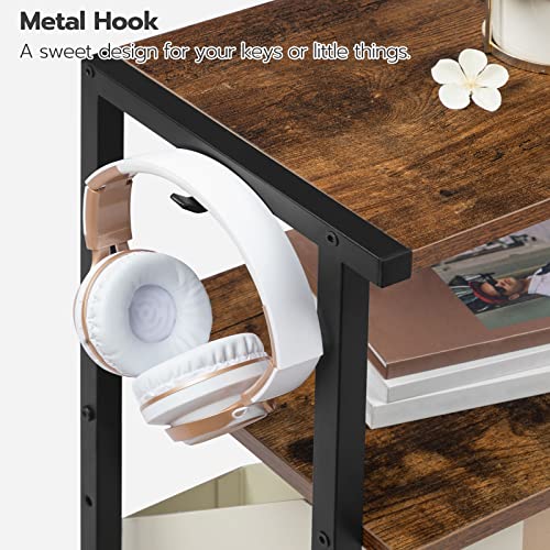 HOOBRO Industrial Printer Stand with Charging Station, 3-Tier Printer Table, Rolling Printer Cart with Adjustable Shelf and Hook, Rustic Brown and Black BF28UPS01 - color: Rustic Brown + Black