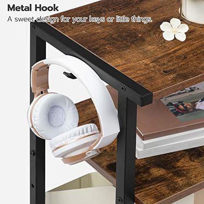HOOBRO Industrial Printer Stand with Charging Station, 3-Tier Printer Table, Rolling Printer Cart with Adjustable Shelf and Hook, Rustic Brown and Black BF28UPS01 - color: Rustic Brown + Black