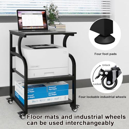 Natwind 3 Tier Large Printer Stand, 24"x20", with Charging Station,Black - color: Black