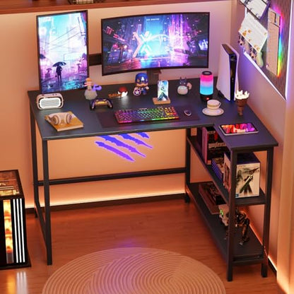 L Shaped Computer Desk, 43 Inch Corner Desk with Reversible Storage Shelves, Home Office Desk with Metal Frame, Modern Simple Style for Home Office, Living Room, Bedroom, Black - size: 43 inch