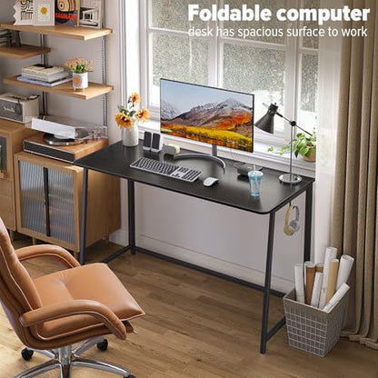 WOHOMO Folding Desk, 47.2" Foldable Computer Table for Small Spaces, Black - color: Black, size: Extra Large Size:47.2 x 19.6