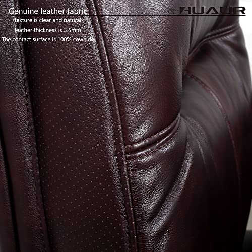 Genuine Leather Modern Executive Chair High-Back Support 90 to 150 Degrees Tilt and Upholstered Home Desk Chair with Base 360LB Capacity Swivel Computer Office Chair (Brown) - color: Brown