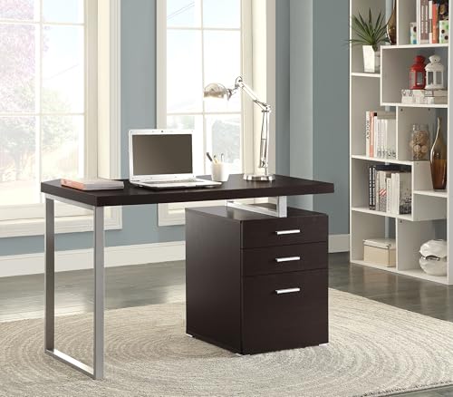 Coaster Home Furnishings Brennan Modern Contemporary Home Office 3-Drawer Writing Desk with Drawers Computer Desk Study Table File Cabinet Storage Silver Metal Frame Cappuccino Brown 800519 - color: Cappuccino