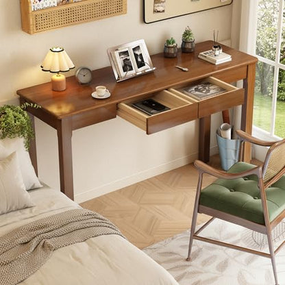 Wood Desk, Solid Wood Writing Table for Home Office, Mid Century Modern Desk with Drawers, Walnut (47inch / 120cm) - color: A-walnut, size: 47.2*15.7*29.5 Inch