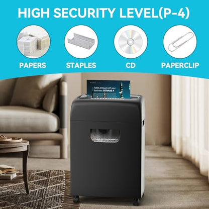 18-Sheet Heavy Duty Cross-Cut Paper Shredder with 5.28 Gallon Pullout Bin - P-4 Security Level Paper Shredder for Home Office Use, 45-Min Continuous Operation & Ultra-Quiet 62 dB Performance