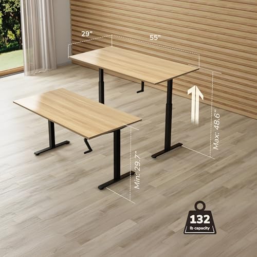 Mount-It! Hand Crank Standing Desk, 55" One-Piece Maple Top, 132 lbs - color: Maple