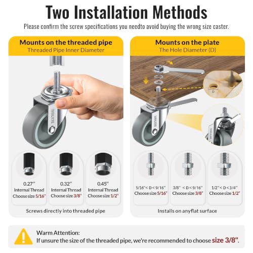 HOLKIE Caster Wheels 3 inch with No Brake Stem Casters, 3/8" -16 x 1-1/2" (Stem Diameter 3/8", Stem Length 1-1/2") Threaded Swivel Casters Set of 4 Heavy Duty Castors Grey 12 Pack - color: Grey-12Pack, size: 3/8" -16x 1-1/2"