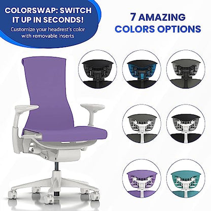 OFFICE LOGIX SHOP Embody Headrest Compatible with Herman Miller Embody Chair (Amethyst Fabric/White Frame) - color: Amethyst Fabric/White Frame
