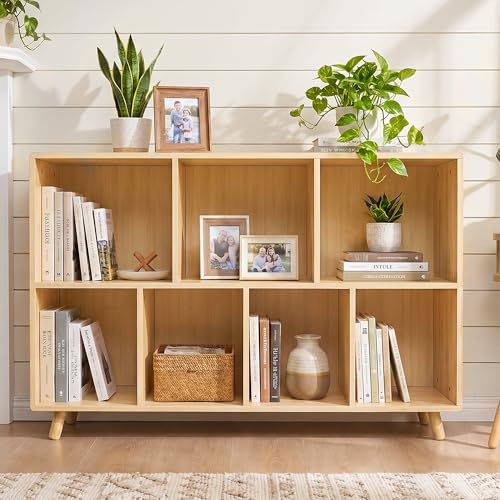 YZU 7-Cube Wood Bookshelf, 2-Tier Storage Organizer with Legs | Easy Assembly, 45" Wide Wooden Open Cube Bookcase For Living Room, Bedroom, Home Office(Natural Wood) - color: Natural Wood B