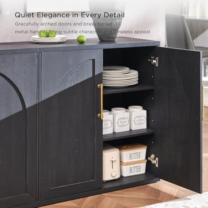 ACCOHOHO Arched Door Sideboard Buffet Cabinet Set of 3, Black | Modular, Multi-Compartment Storage, Adjustable Shelf, Soft Close Hinges, Freestanding, for Dining Room, Living Room - color: Black