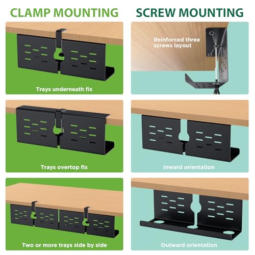 KEEGH 16 in Under Desk Cable Management Tray, Capacity Cable Tary, 3 Pack - color: Black, size: 3 Pack