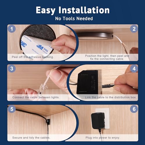 V4light Smart Plug-in LED Puck Lights Brown, Ultra-Thin Under Cabinet Lighting for Kitchen, Closet & Shelf, App, Voice & Hand Control, Compatible with Alexa & Google Home, Dimmable Warm to Cool White