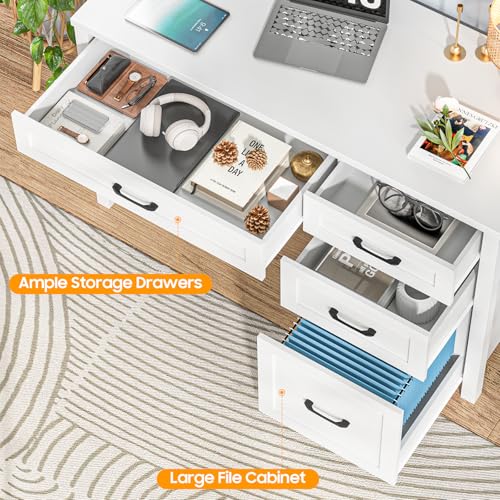 Farmhouse 47" Executive Desk, Computer Desk with File Drawer, Cream White - color: Cream White, size: Right Mounted