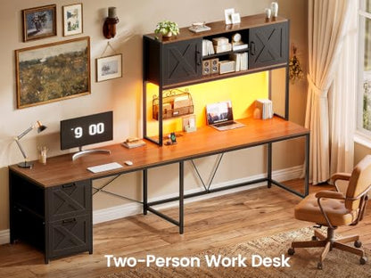 SEDETA Farmhouse Reversible L Shaped Coner Gaming Desk with Drawers, Hutch - color: Black and Brown