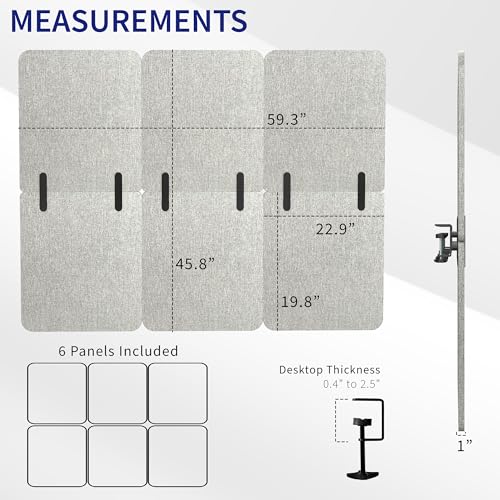 VIVO Clamp-on 59 x 46 inch Desk Privacy Panel, Sound Absorbing Cubicle Dividers, 3 Acoustic Partitions, Above and Below Desktop, Gray, PP-3-C060G