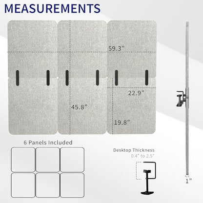 VIVO Clamp-on 59 x 46 inch Desk Privacy Panel, Sound Absorbing Cubicle Dividers, 3 Acoustic Partitions, Above and Below Desktop, Gray, PP-3-C060G