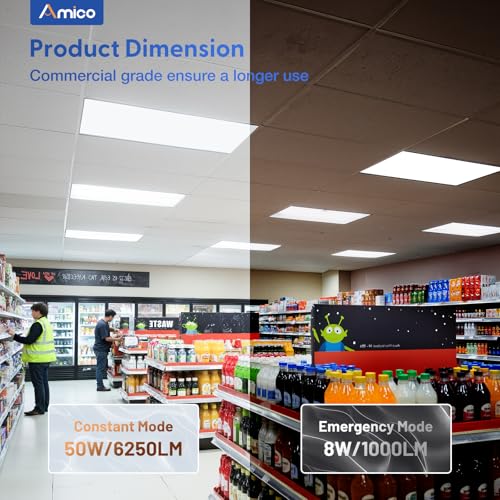 Amico 8Pack 2x4 LED Flat Panel Light with Emergency Battery Backup, ETL/FCC