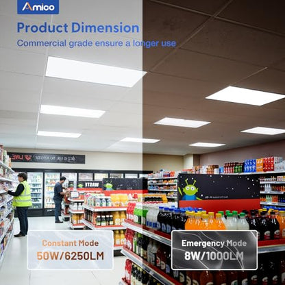 Amico 8Pack 2x4 LED Flat Panel Light with Emergency Battery Backup, ETL/FCC