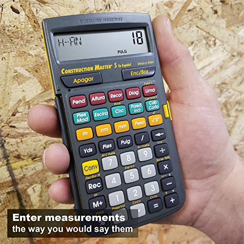 Calculated Industries 4054 Construction Master 5 Calculator | en Español, Feet-Inch-Fraction, For Carpenters, Construction Calculator with all Spanish labeling - style: CM5 en Espanol