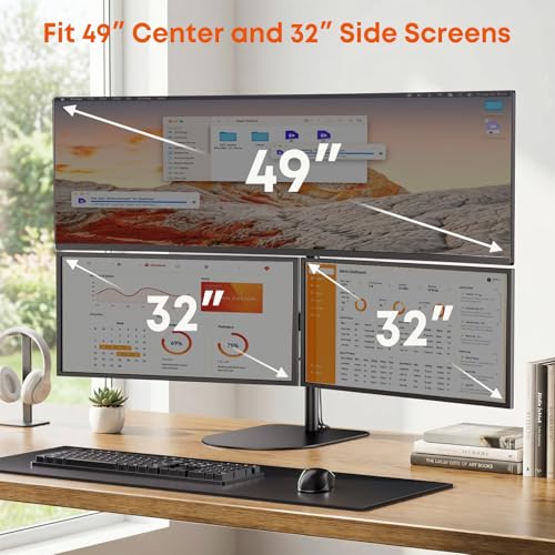 PUTORSEN Freestanding Triple Monitor Mount, 44 lbs Capacity - color: Black-Freestanding, size: 49" Centra & 32" Sides
