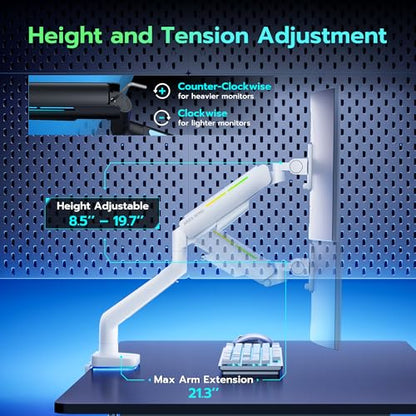 ARES WING Ultrawide Monitor arm with RGB for 17-49 Inch Screen, White - color: White