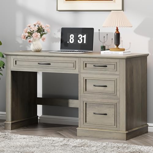 Farmhouse 47" Executive Desk, Computer Desk with Drawers and File Drawer, Workstation Computer Desk with Charging Station for Home Office, Study (Wash Grey) - color: Wash Grey, size: With Charging Station