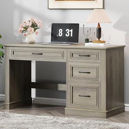 Vabches Farmhouse 47" Executive Desk with Charging Station, Dark Grey | Computer Desk with Drawers, Workstation Computer Desk with File Drawer for Home Office,Study. - color: Dark Grey