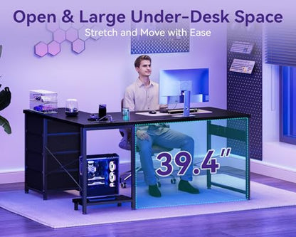 AODK 53" L Shaped Gaming Desk with 4 Drawers and Power Outlets, Black - color: Black, size: 53 Inch