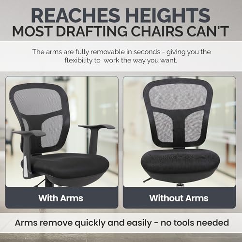 OfficeFactor Drafting Chair Tall Office Chair with Arms Executive Ergonomic Standing Desk Chair with Anti Scratch Wheels and Footrest - color: Black