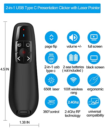 PowerPoint Clicker Presentation Remote Pointer: 2-in-1 USB Type C Wireless Presenter Clicker - Universal Power Point PPT Slide Advancer for Mac MacBook Laptop PC Computer Keynote - 2 Pack - style: USB+Type C-2 Pack