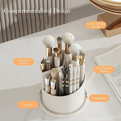 Makeup Brush Holder Organizer (Clear White Cap) | With Lid, 360° Rotating, Dustproof, For Vanity Desktop Bathroom Countertop - color: Clear White Cap