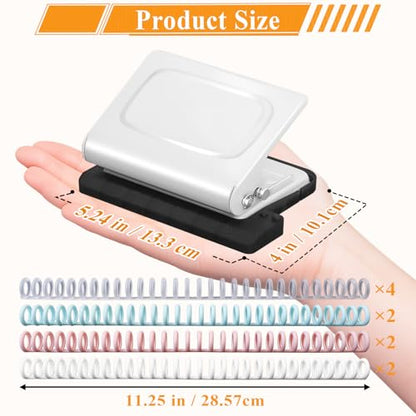 10 Hole Punch Binding Machine for Planners with 10 Multi-Color Binder Rings | 30 Holes on A4, 20 Holes on A5, 26 Holes on B5, 10 Sheet Capacity (White) - color: White