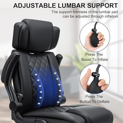 HOFFREE Comfy Computer Chair with Adjustable Lumbar Support (Black) - color: Dark
