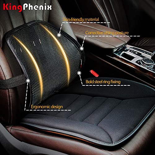 kingphenix 2-Pack Mesh Lumbar Support for Car and Office Chair Comfort | Breathable Mesh Back Support with Adjustable Curvature and Elastic Straps for Driving, Office Use and Long Sitting, Black
