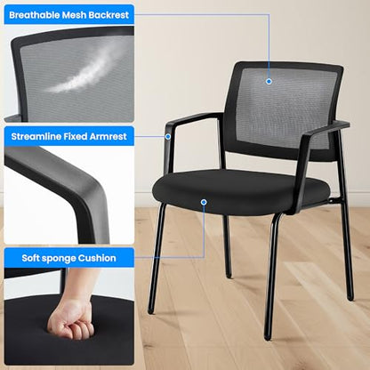 Simple Deluxe 2-Pack Armless Guest Chairs, Ergonomic Mesh Back & Padded Fabric Seat, Stackable Non-Wheeled Design for Office Waiting Rooms, Lobbies, Conferences & Home Desks - color: Black, size: 2 Pack Mesh Back