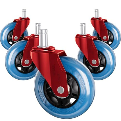 Office Chair Wheels Replacement Rubber Chair Casters Heavy Duty - color: Red