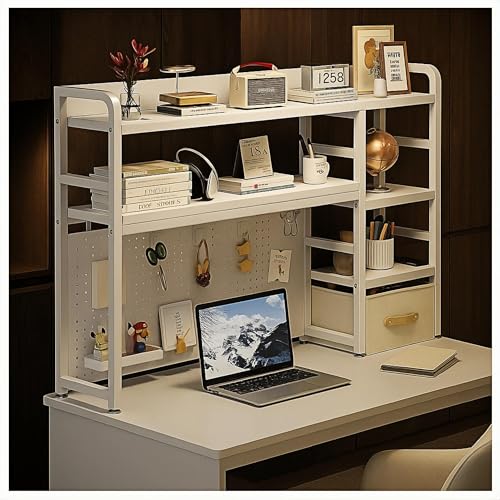 Desktop Bookshelf, pegboard Storage and Organization Rack, Dorm Desk Shelf, Desk Hutch, Desktop Storage for Office, Study, Student Display Rack,Desktop Shelves (White 45.3" Lx9.9 Wx37 H) - color: White, size: 45.3"Lx9.9"Wx37"H