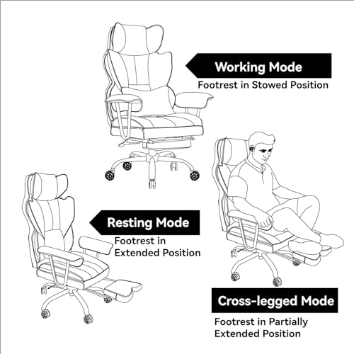 Efomao Big and Tall Office Chair 400lbs - Executive Office Chairs with Footrest, Heavy-Duty PU Leather Computer Chair for Heavy People, Light Green Home Office Desk Chairs | 400lbs support, 135° recline, dual-layer foam cushion, 23.5" seat & footrest. BIF
