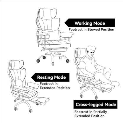 Efomao Big and Tall Office Chair 440LBS, Purple Heavy Duty Executive Chair with Footrest, Ergonomic Desk Chair for Home Office, Wide Computer Chair | 400lbs support, 135° recline, dual-layer foam cushion, 23.5" seat & footrest. BIFMA - color: 3008-purple