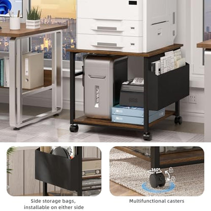 Lerliuo Brown Large Printer Stand with Storage | 23.6" W x 23.6" D x 22.8" H Printer Table for Home Office, Rolling Printer Cart Holder with Lockable Wheels & Side Pocket - color: Brown