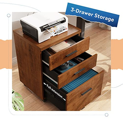 DEVAISE 3 Drawer File Cabinet for Home Office, Wood Under Desk Filing Cabinet, Rolling Printer Stand with Wheels, Walnut - color: Walnut, size: 15.7"D x 18.1"W x 25.6"H